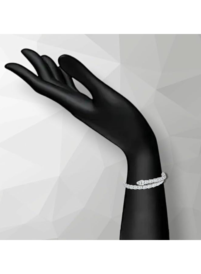 بونكا سوار عصري مرصع بالزريكون أنيق على شكل ثعبان للنساء فضى من بونكا - Image 3