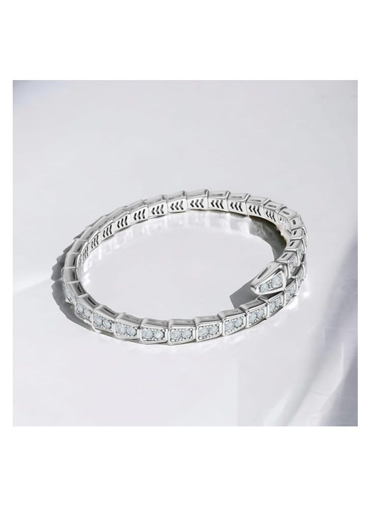 بونكا سوار عصري مرصع بالزريكون أنيق على شكل ثعبان للنساء فضى من بونكا - Image 5