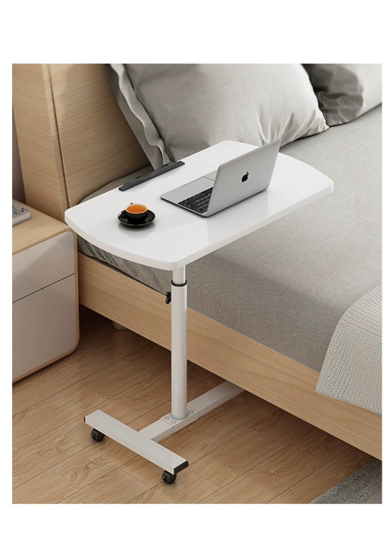 طاولة سرير متحركة مع عجلات، طاولة بجانب السرير قابلة للتعديل، عربة مكتب كمبيوتر محمول مع صينية 55 × 32 سم، أبيض - Image 2