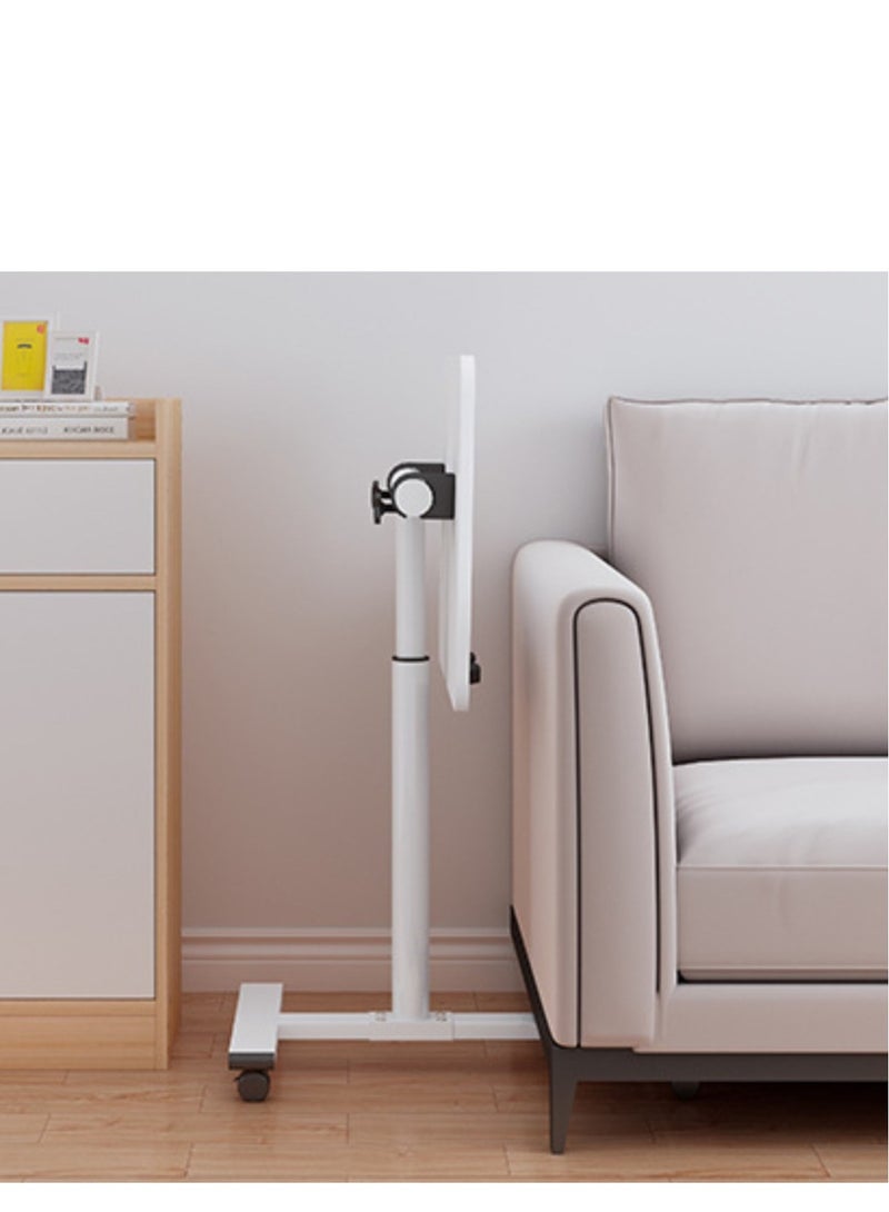 طاولة سرير متحركة مع عجلات، طاولة بجانب السرير قابلة للتعديل، عربة مكتب كمبيوتر محمول مع صينية 55 × 32 سم، أبيض - Image 3