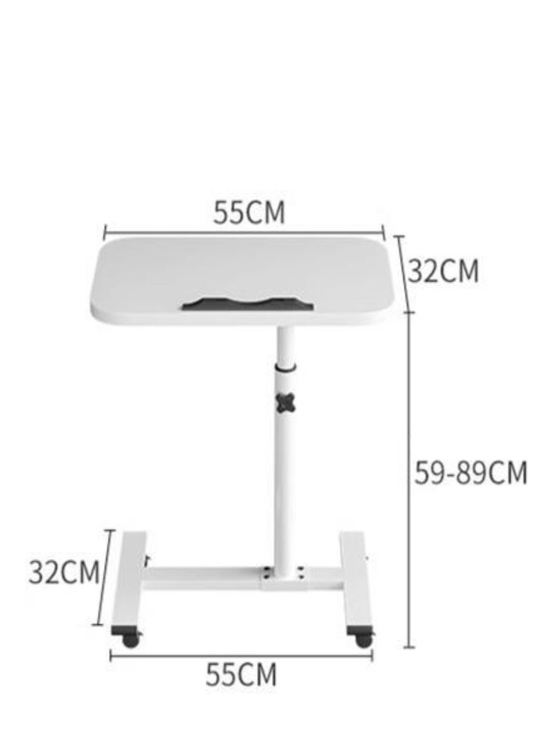 طاولة سرير متحركة مع عجلات، طاولة بجانب السرير قابلة للتعديل، عربة مكتب كمبيوتر محمول مع صينية 55 × 32 سم، أبيض - Image 4