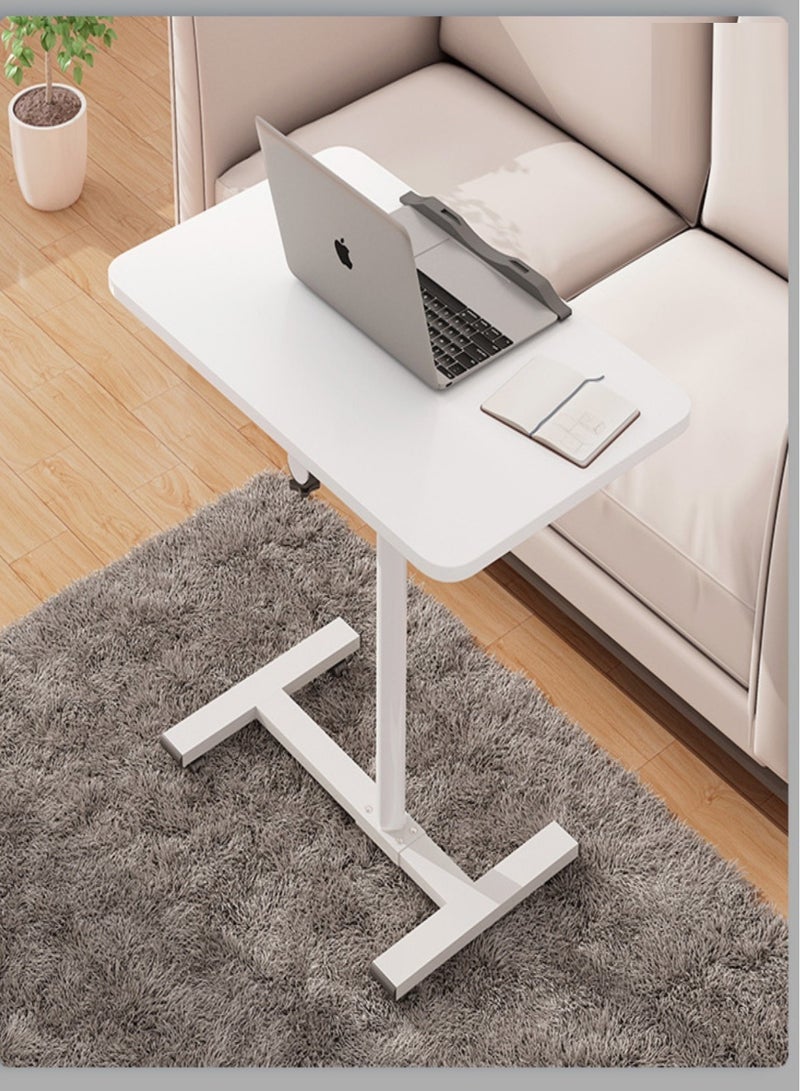 طاولة سرير متحركة مع عجلات، طاولة بجانب السرير قابلة للتعديل، عربة مكتب كمبيوتر محمول مع صينية 55 × 32 سم، أبيض - Image 5