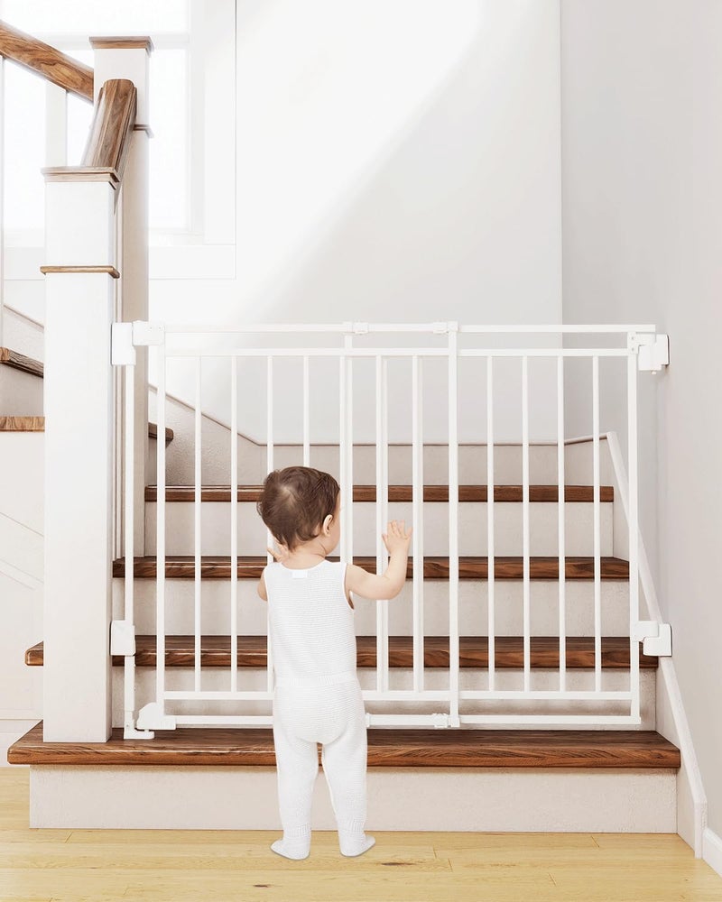Miumoon 26.5-43" No Bottom Bar Baby Gate for Stairs and Doorways, 29" Tall Hardware-Mounted Baby Gate for Top and Bottom Stairs, Auto-Close Dog Gate Indoor with Extra Wide Walk Thru - Image 1