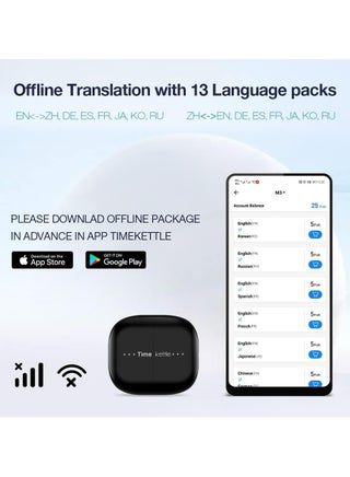 M3 - Two-Way Instant Translation, Language Translator Device with 40 Languages ​​and 93 Accents Online, Offline Translator Earbuds with App for iOS and Android (Black) - view 5