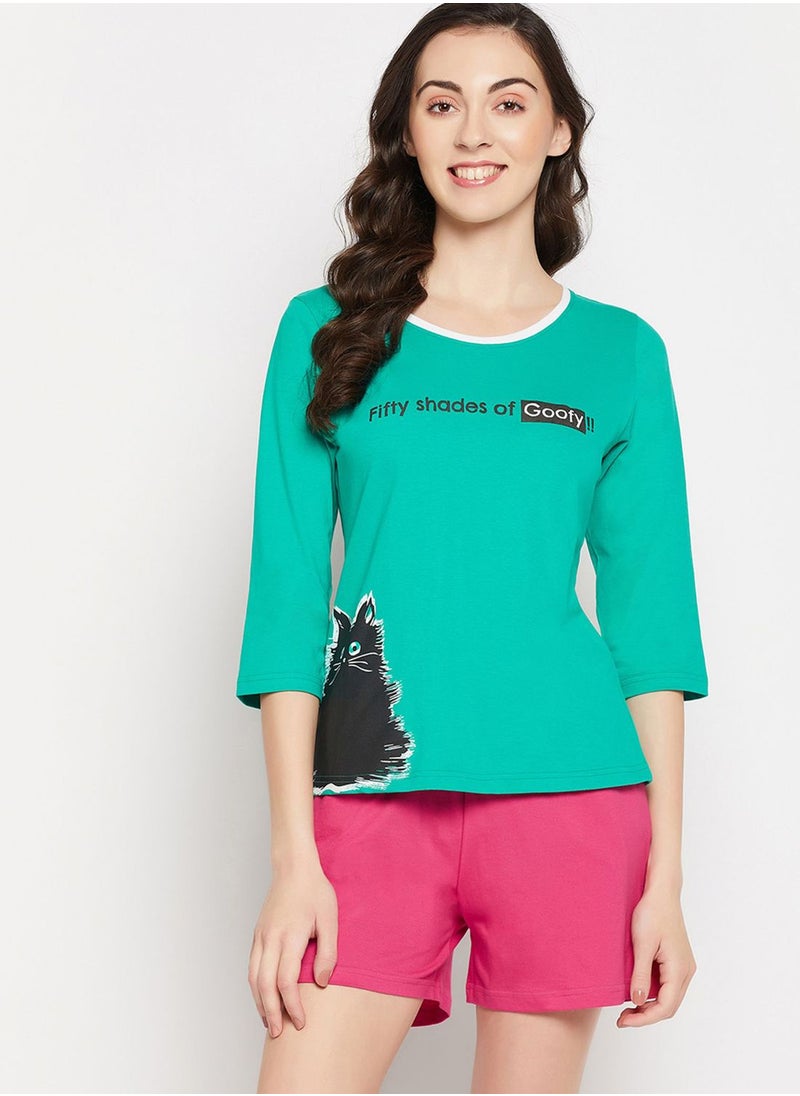Clovia - Graphic T-Shirt & Shorts Set - Image 1