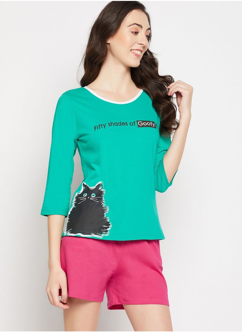 Clovia - Graphic T-Shirt & Shorts Set - Image 1