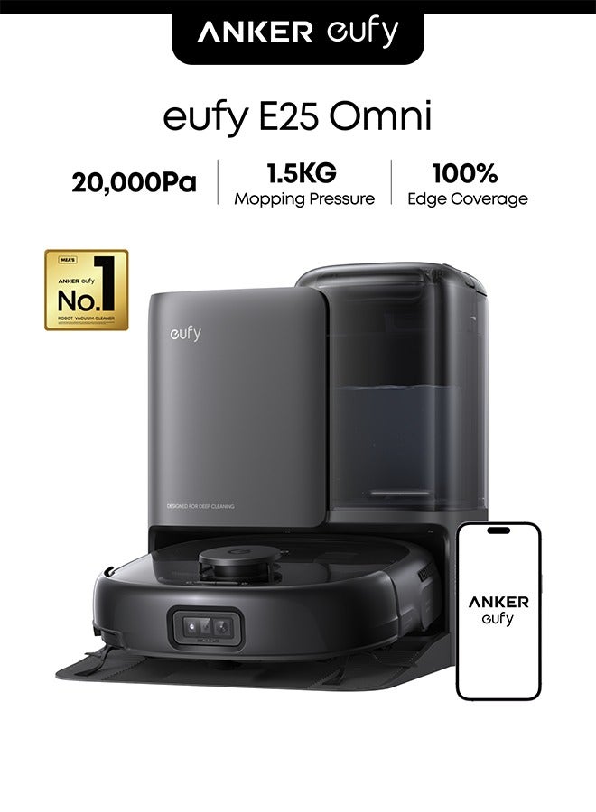 eufy E25 Omni Robot Vacuum Cleaner with Mop, HydroJet System, 20,000 Pa Turbo Powerful Suction, Zero Tangling, Corner-to-Edge Deep Cleaning and Mop Lifting, with Auto All-In-One Station 220 W T2353 black - Image 1