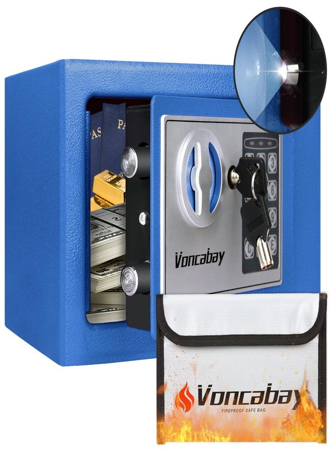 Voncabay Money Safe Box for Home with Sensor Light & Fireproof Security Safe Box for Money Safe with Keys & Pass Code, Lock Box Fireproof Safe with Digital Keypad Blue - Image 1