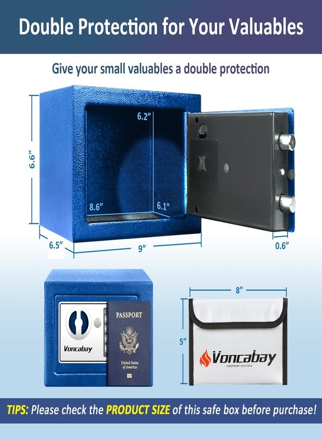 Voncabay Money Safe Box for Home with Sensor Light & Fireproof Security Safe Box for Money Safe with Keys & Pass Code, Lock Box Fireproof Safe with Digital Keypad Blue - Image 2