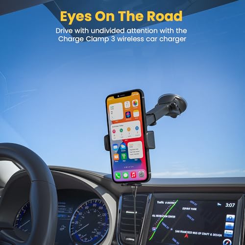 Portronics Charge Clamp 3 Wireless Car Charger with 15 Watts Fast Charging (Qi Compatible), Free Type-C Cable, 360° Rotation, for iPhone & Android Smartphones (Black) - Image 2