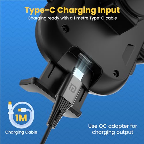 Portronics Charge Clamp 3 Wireless Car Charger with 15 Watts Fast Charging (Qi Compatible), Free Type-C Cable, 360° Rotation, for iPhone & Android Smartphones (Black) - Image 5