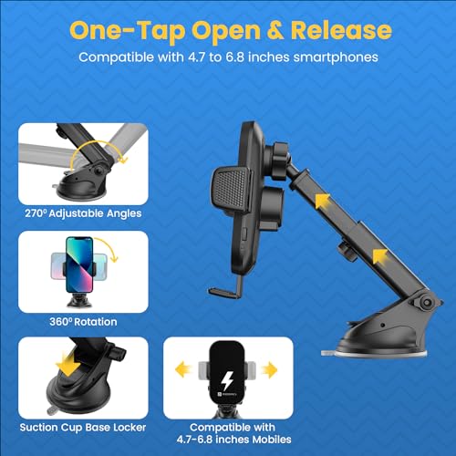 Portronics Charge Clamp 3 Wireless Car Charger with 15 Watts Fast Charging (Qi Compatible), Free Type-C Cable, 360° Rotation, for iPhone & Android Smartphones (Black) - Image 4