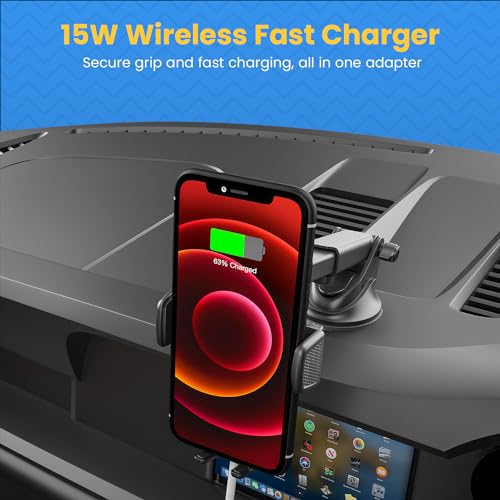 Portronics Charge Clamp 3 Wireless Car Charger with 15 Watts Fast Charging (Qi Compatible), Free Type-C Cable, 360° Rotation, for iPhone & Android Smartphones (Black) - Image 3