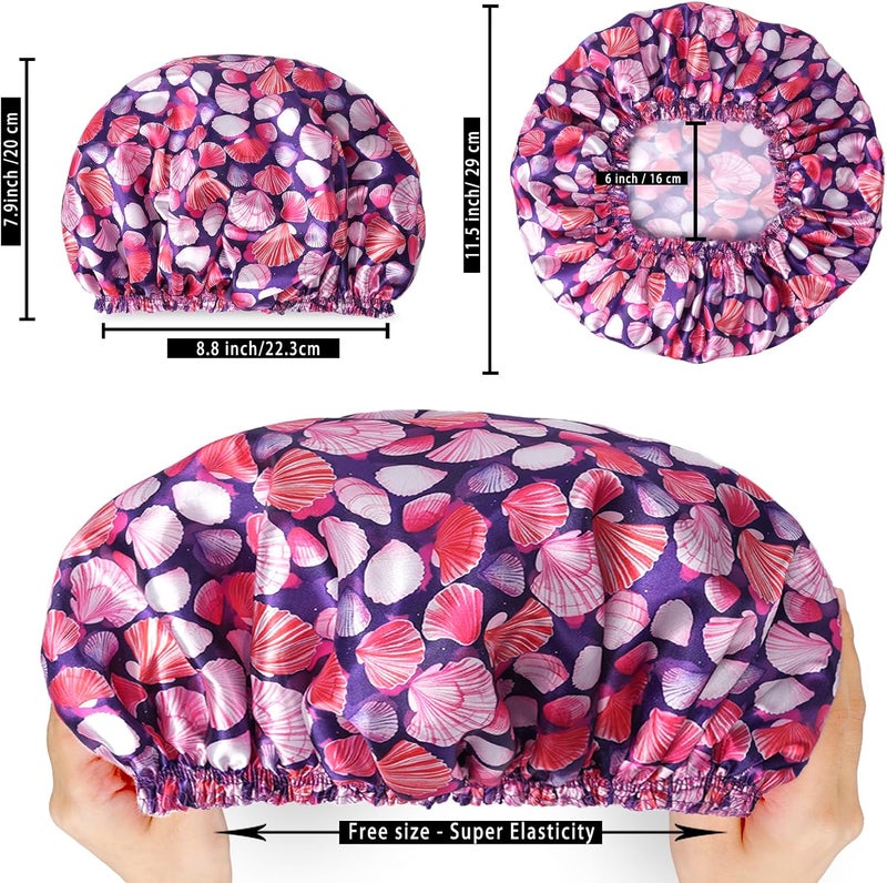 CHFONG Shower Caps for Women, 4 PCS Elastic and Reusable Bath Caps, Double Layers Shower Cap Reusable Waterproof, Bathing Shower Caps, Environmental Bath Hair Protection Cap - Shell - Image 4