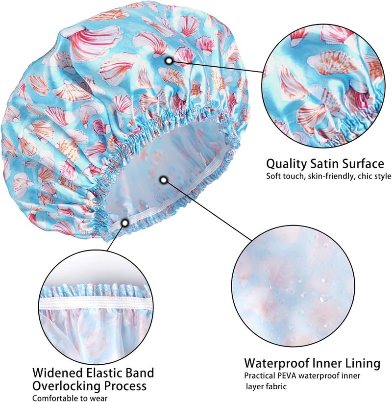 CHFONG Shower Caps for Women, 4 PCS Elastic and Reusable Bath Caps, Double Layers Shower Cap Reusable Waterproof, Bathing Shower Caps, Environmental Bath Hair Protection Cap - Shell - Image 5