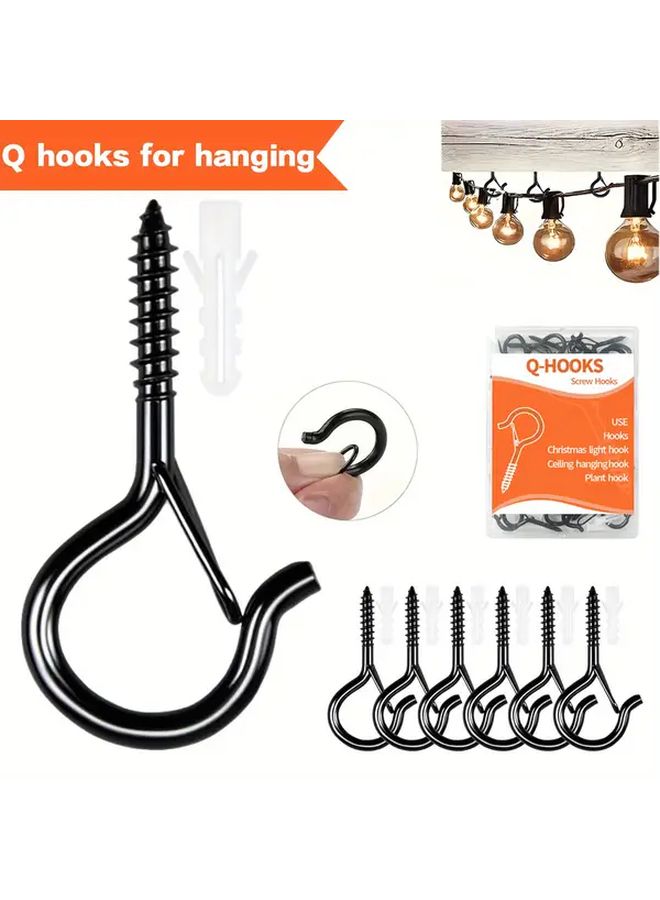 23 Black Heavy Duty Q Type Screw Hooks With Lock 23 Pcs for String Lights Indoor Outdoor Rust Proof - Image 1