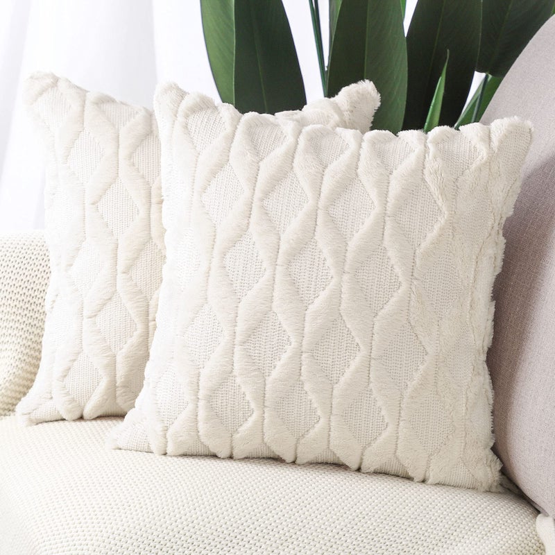 MADIZZ MADIZZ Set of 2 Soft Plush Short Wool Velvet Decorative Throw Pillow Covers 20x20 inch Beige Square Luxury Style Cushion Case Pillow Shell for Sofa Bedroom  - Image 1
