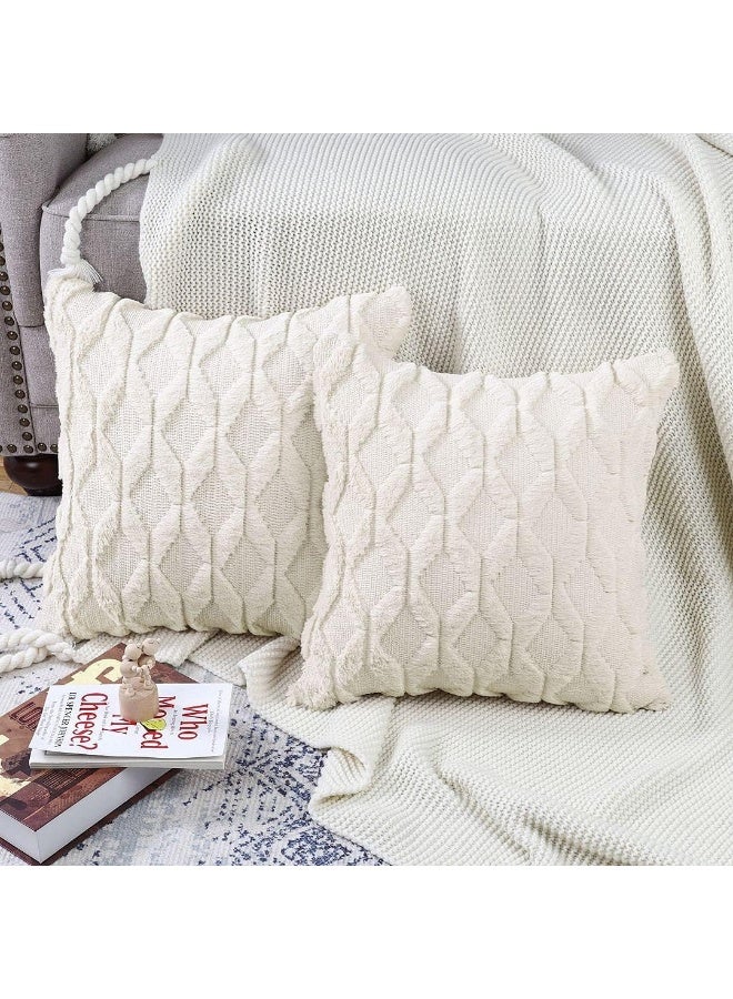 MADIZZ MADIZZ Set of 2 Soft Plush Short Wool Velvet Decorative Throw Pillow Covers 20x20 inch Beige Square Luxury Style Cushion Case Pillow Shell for Sofa Bedroom  - Image 5