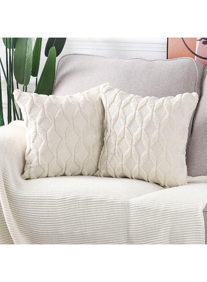 MADIZZ MADIZZ Set of 2 Soft Plush Short Wool Velvet Decorative Throw Pillow Covers 20x20 inch Beige Square Luxury Style Cushion Case Pillow Shell for Sofa Bedroom  - Image 2