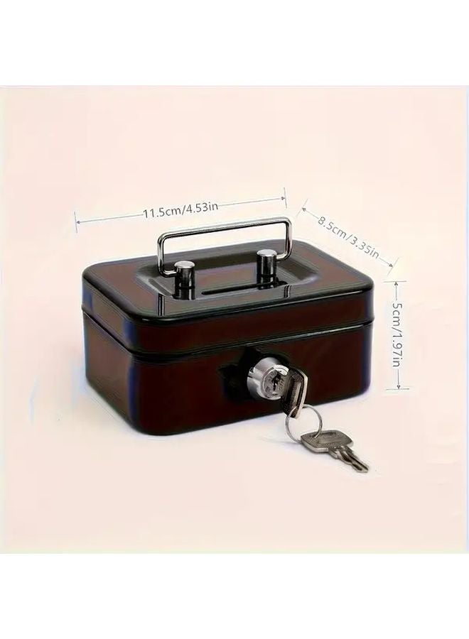 Black Metal Key Lock Storage Box Cash Safe Money Saving For Business 4 5x3 8x2 3 Inch - Image 1