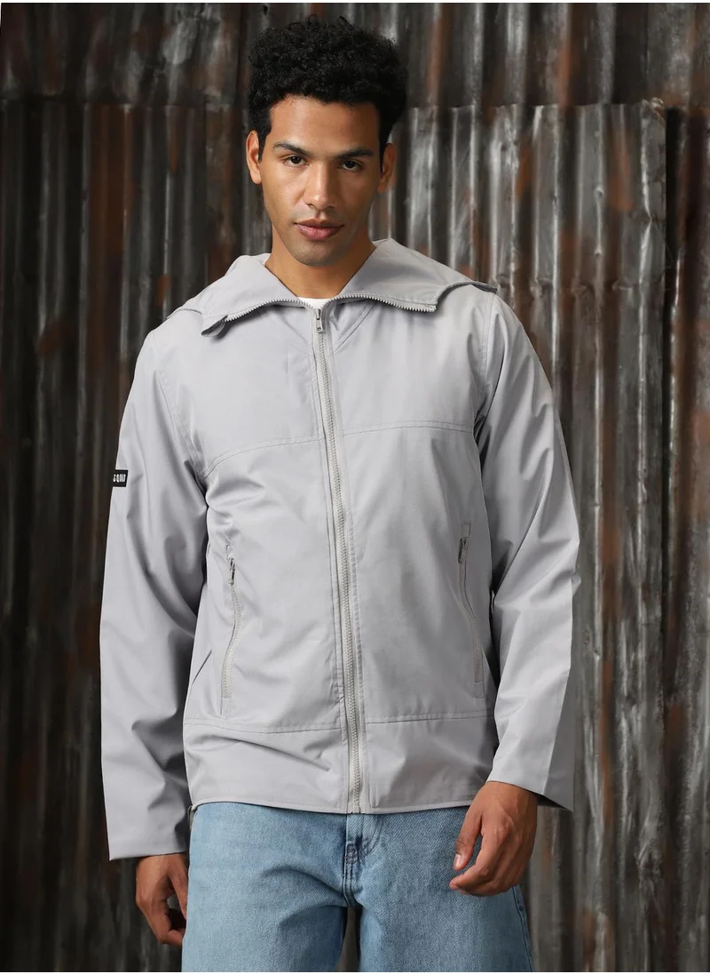HIGH STAR Men's Light Grey 100% Polyester Printed Jacket