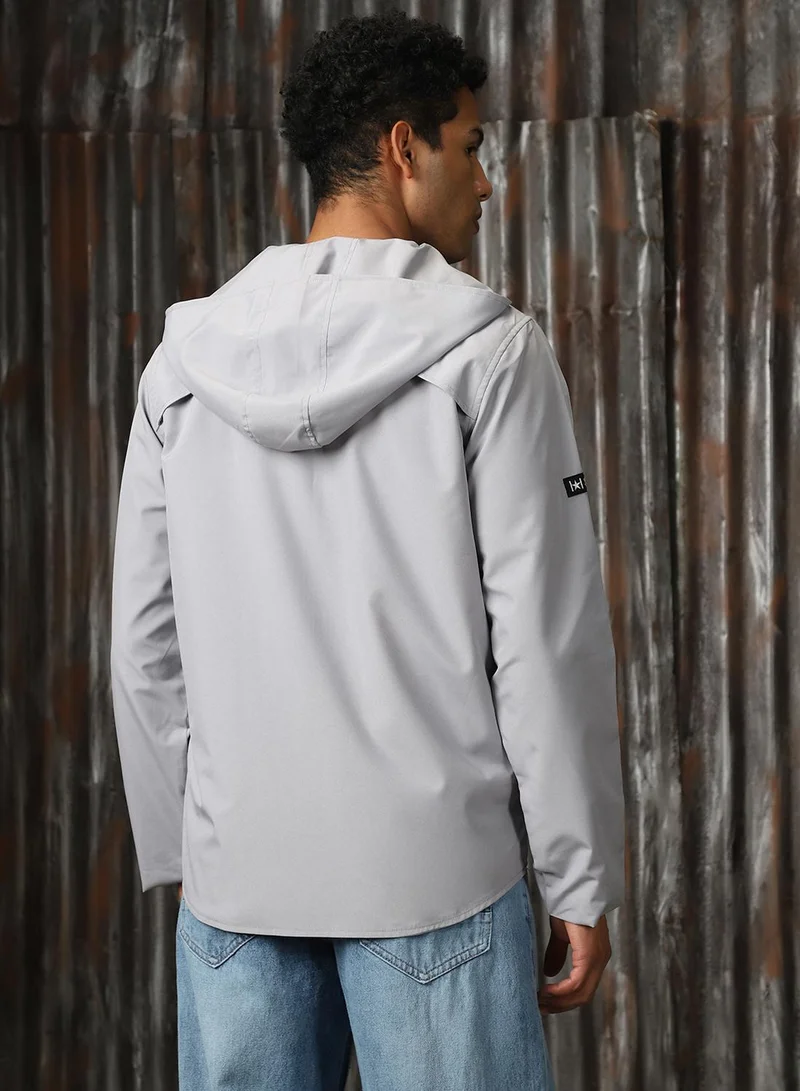 HIGH STAR Men's Light Grey 100% Polyester Printed Jacket