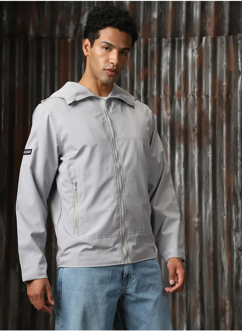 HIGH STAR Men's Light Grey 100% Polyester Printed Jacket