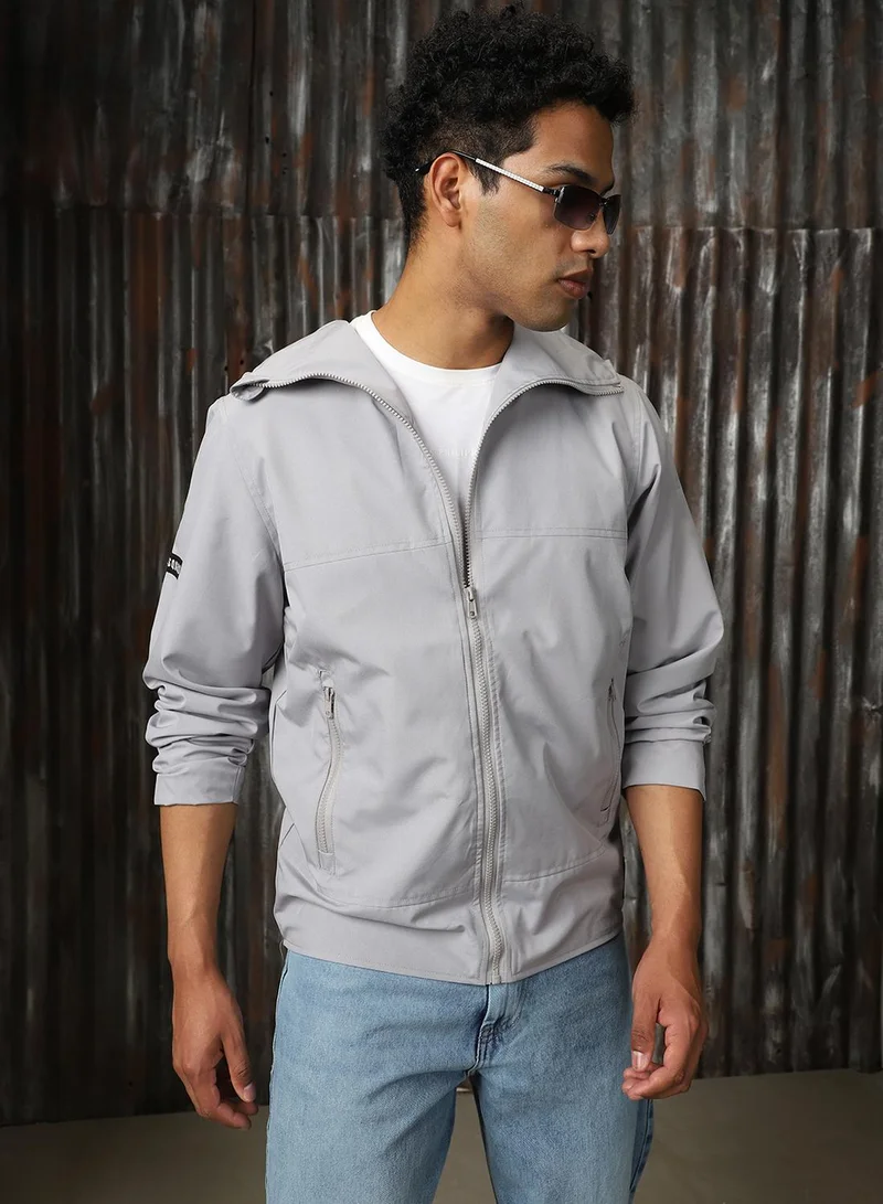 HIGH STAR Men's Light Grey 100% Polyester Printed Jacket