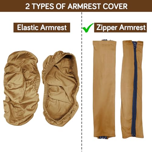 HOKIPO 'SereneSolids' 140 GSM Armrest Covers for Office Chair (Zipper Style), 1 Pair, Camel (AR-5934-CML) - Image 4