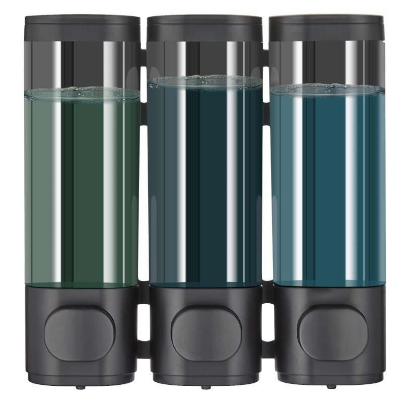modunful Shampoo and Conditioner Dispenser Shower Dispenser 3 Chamber No Drill Shampoo for Shower Wall Mounted Conditioner Body Wash for BathroomLiquid Soap Large CapacityBlack