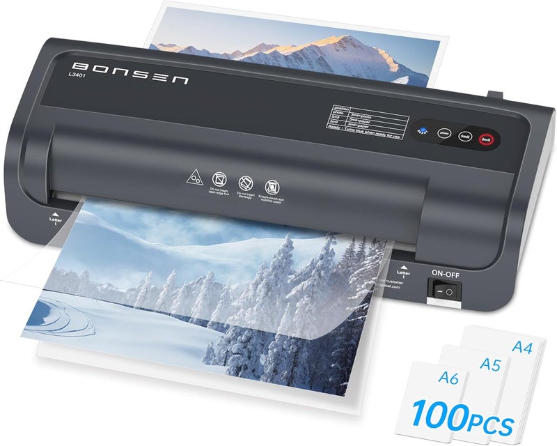 BONSEN A4 Laminator Machine, 9.33-Inch Thermal Laminator with Never Jam Technology, 100 Laminating Sheets, Laminates Photos Cards Documents, 4-in-1 Personal Laminators for Teachers Home Office School - Image 1