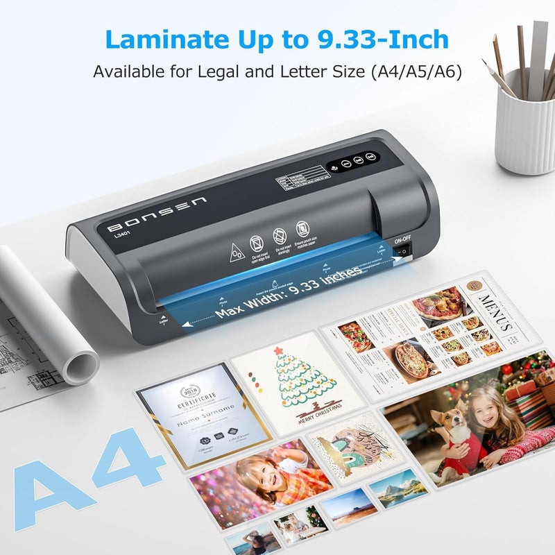 BONSEN A4 Laminator Machine, 9.33-Inch Thermal Laminator with Never Jam Technology, 100 Laminating Sheets, Laminates Photos Cards Documents, 4-in-1 Personal Laminators for Teachers Home Office School - Image 5