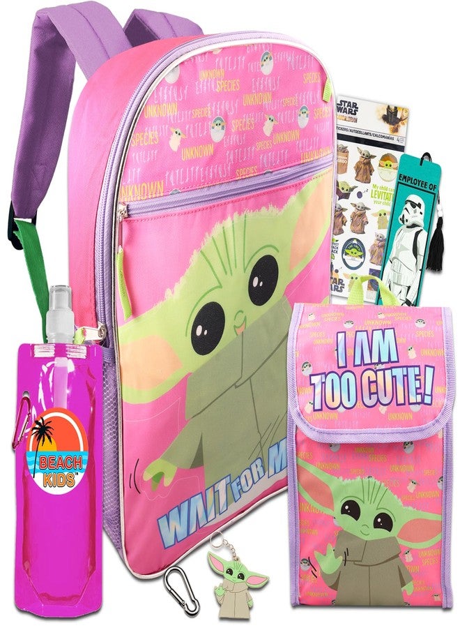 Fast Forward Baby Yoda Backpack with Lunch Box for Girls Set - Bundle with Baby Yoda Backpack, Baby Yoda Lunch Bag, Water Bottle, Stickers, Keychain, More | Star Wars Backpack for Girls - Image 1