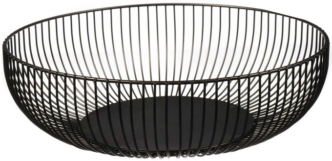 Cq acrylic Metal Wire Fruit Basket,Large Round Storage Baskets for Bread,Metal Wire Bread Fruit Bowl Vegetable Stand Holder for Snacks,Modern Fruit Bowl Decorate Kitchen Counter,Black - Image 1