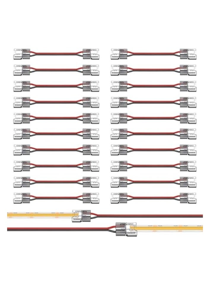 erorex 20 Pack COB LED Connectors, 2-Pin 8mm Solderless Snap Connectors - 15cm Double-Headed for Low Voltage Single Color Light Strips - Ideal for DIY COB/SMD - Image 1