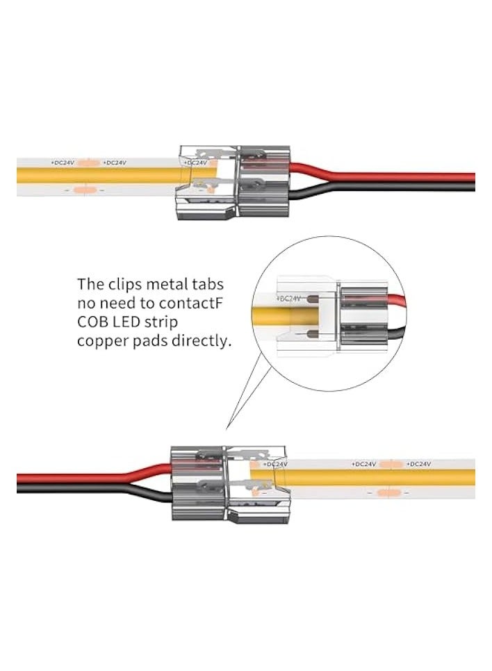 erorex 20 Pack COB LED Connectors, 2-Pin 8mm Solderless Snap Connectors - 15cm Double-Headed for Low Voltage Single Color Light Strips - Ideal for DIY COB/SMD - Image 3
