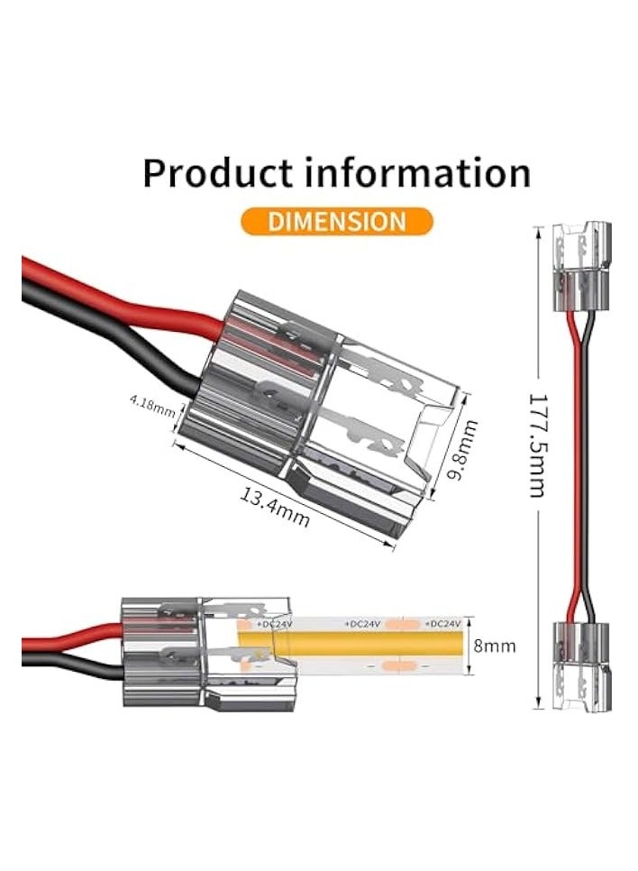 erorex 20 Pack COB LED Connectors, 2-Pin 8mm Solderless Snap Connectors - 15cm Double-Headed for Low Voltage Single Color Light Strips - Ideal for DIY COB/SMD - Image 4