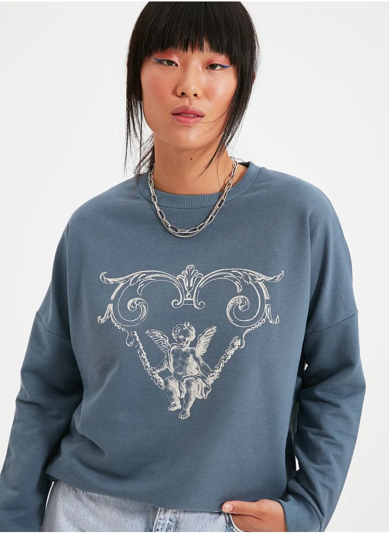 trendyol Graphic  Knitted Sweatshirt