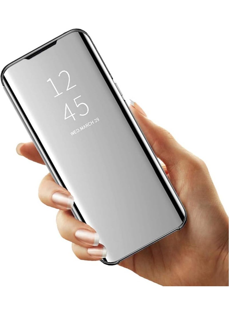 For Samsung Galaxy S21 FE (5G) Clear View Flip Case , Without Sensor , Stand Watching Position , Mirror Full Protection Cover Compatible With Samsung Galaxy S21FE (5G) (6.4’) (Silver)