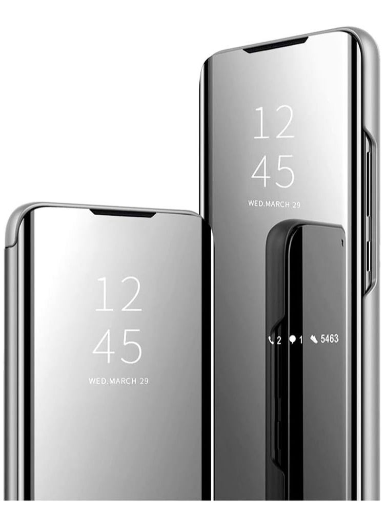 For Samsung Galaxy S21 FE (5G) Clear View Flip Case , Without Sensor , Stand Watching Position , Mirror Full Protection Cover Compatible With Samsung Galaxy S21FE (5G) (6.4’) (Silver)