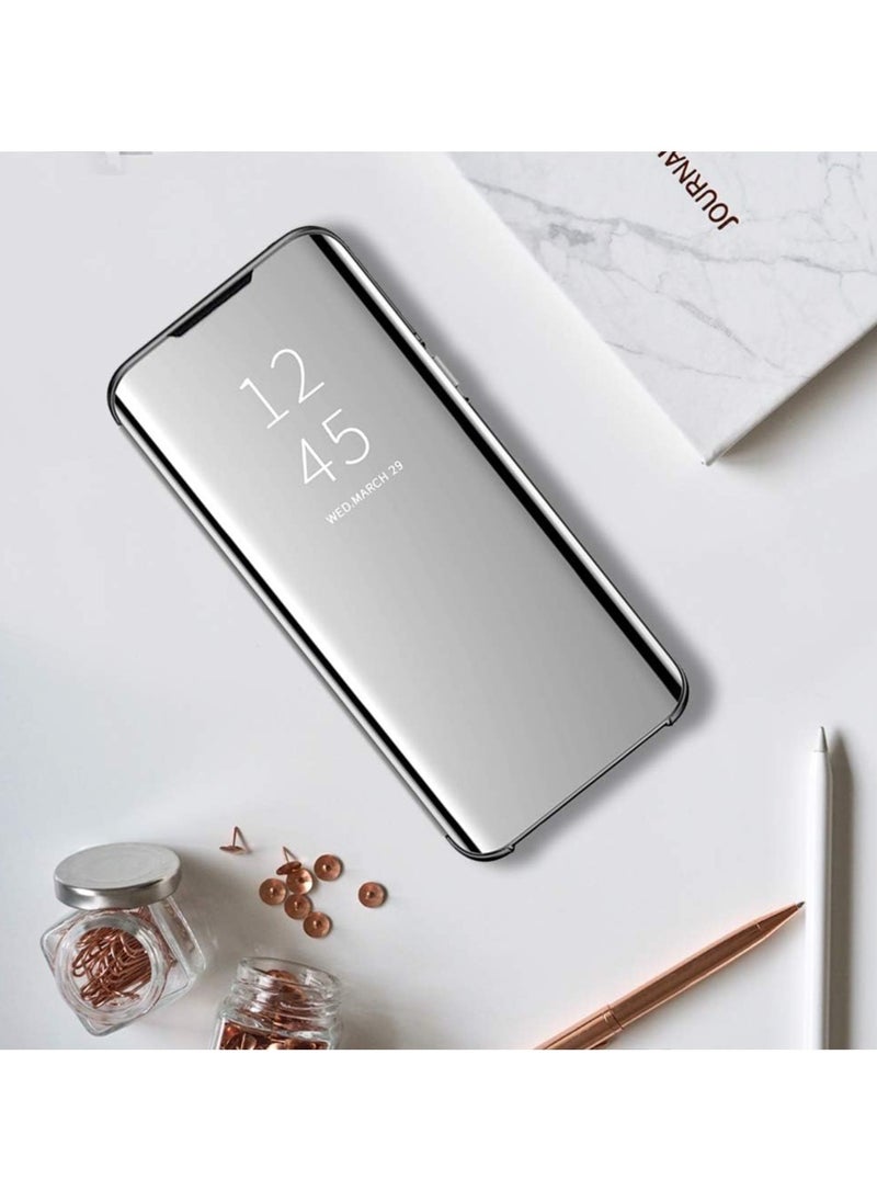 For Samsung Galaxy S21 FE (5G) Clear View Flip Case , Without Sensor , Stand Watching Position , Mirror Full Protection Cover Compatible With Samsung Galaxy S21FE (5G) (6.4’) (Silver)