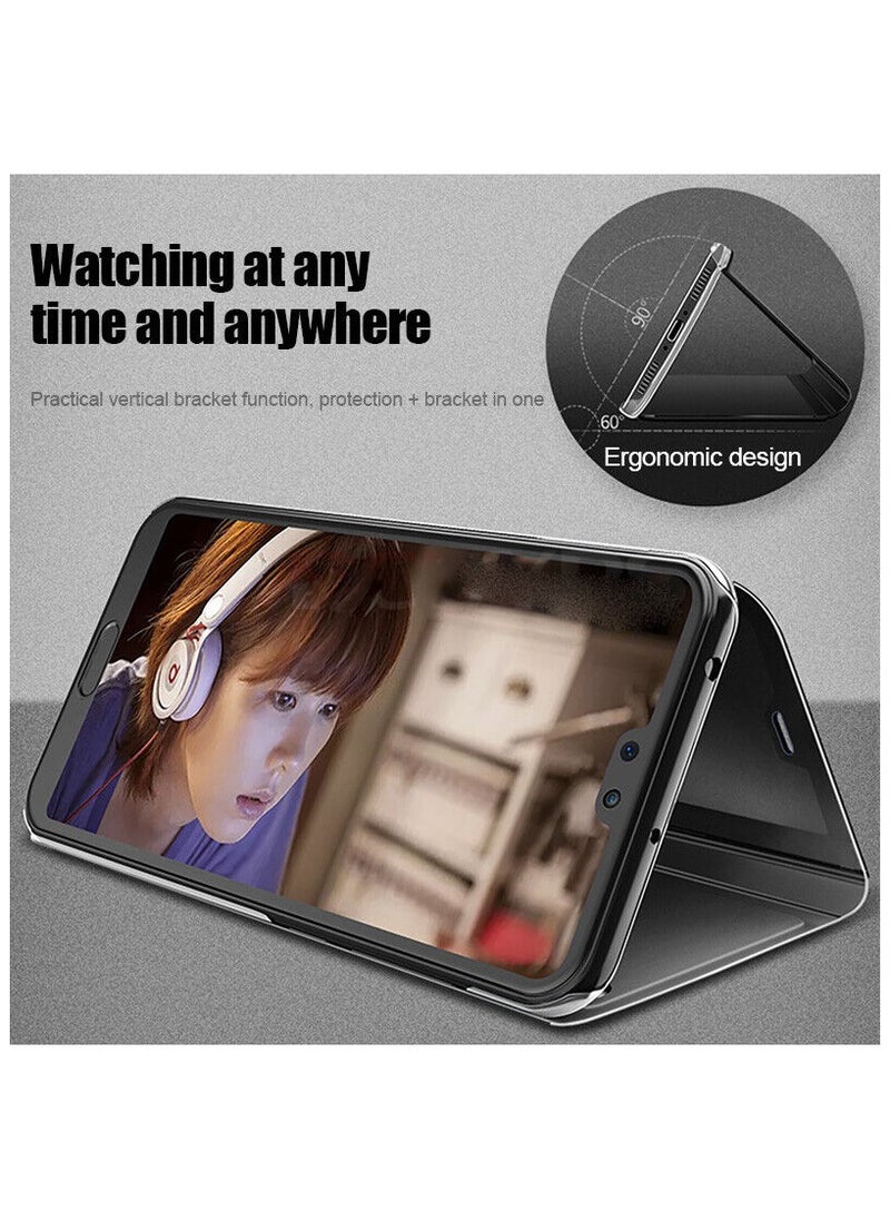 For Samsung Galaxy S21 FE (5G) Clear View Flip Case , Without Sensor , Stand Watching Position , Mirror Full Protection Cover Compatible With Samsung Galaxy S21FE (5G) (6.4’) (Silver)