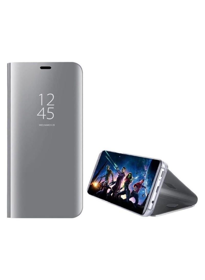 For Samsung Galaxy S21 FE (5G) Clear View Flip Case , Without Sensor , Stand Watching Position , Mirror Full Protection Cover Compatible With Samsung Galaxy S21FE (5G) (6.4’) (Silver)