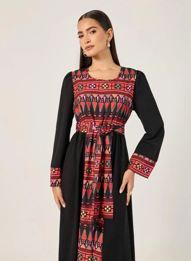 Take Two Maxi Jalabiya with Printed Pattern by Styli