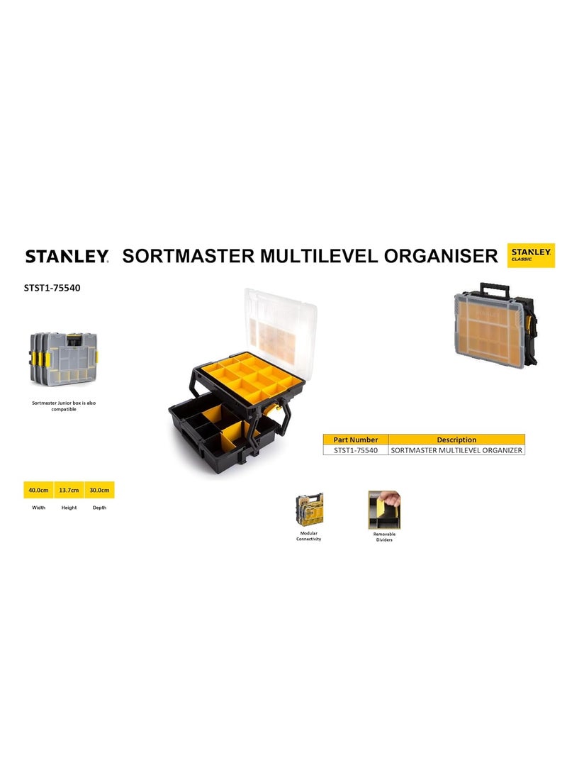 Stanley STANLEY STST175540 Sort Master Multilevel Organizer IP53 Rated Waterseal 5 Kg Weight Capacity 12 Cups Removable Dividers SeeThrough Polypropylene Lid Textured Carry Handle 40x137x30 cm  - Image 3