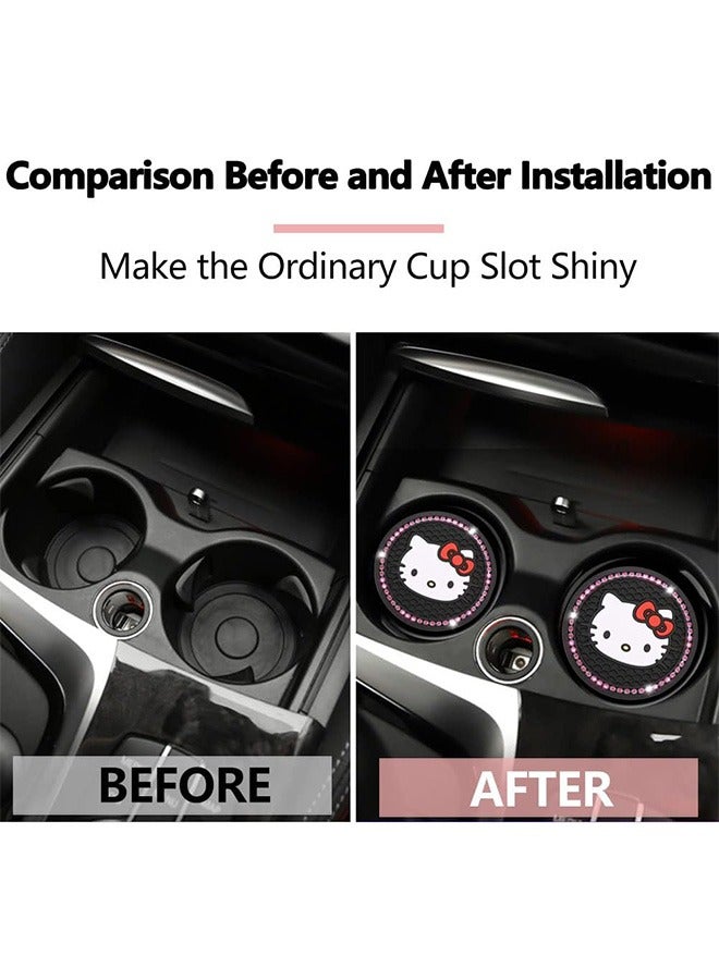 2Pcs Bling Kitty Cat Car Cup Coaster 2.75in Silicone Non Slip Pads Cup Holder for Car Coasters Pink Bling Car Accessories for Women and Girls - Image 5