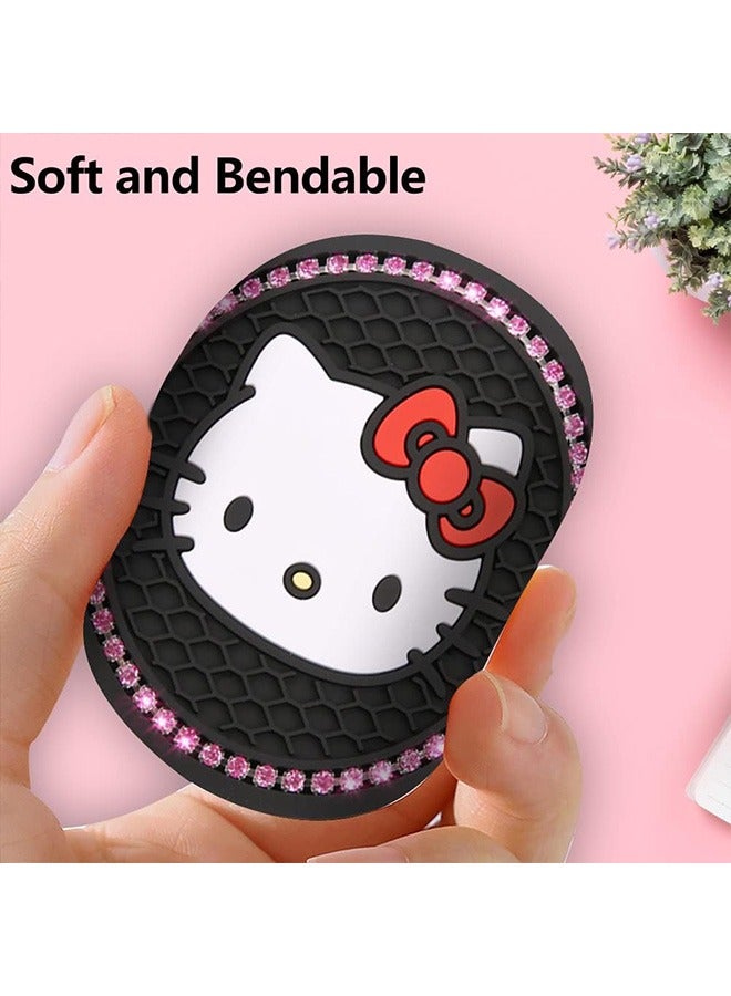 2Pcs Bling Kitty Cat Car Cup Coaster 2.75in Silicone Non Slip Pads Cup Holder for Car Coasters Pink Bling Car Accessories for Women and Girls - Image 4