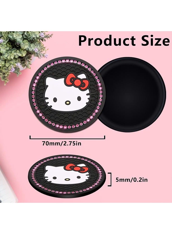 2Pcs Bling Kitty Cat Car Cup Coaster 2.75in Silicone Non Slip Pads Cup Holder for Car Coasters Pink Bling Car Accessories for Women and Girls - Image 3