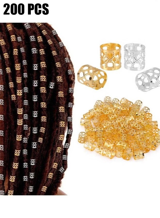 HY 200 Pcs Braid Hair Rings,Braid Metal Cuff Ornaments Love Style Braid Ring Clip Hair Braid Beads Plated Cuff Clip For Synthetic Crochet Braiding Hair Decoration Accessories(Gold, Silver） - Image 1