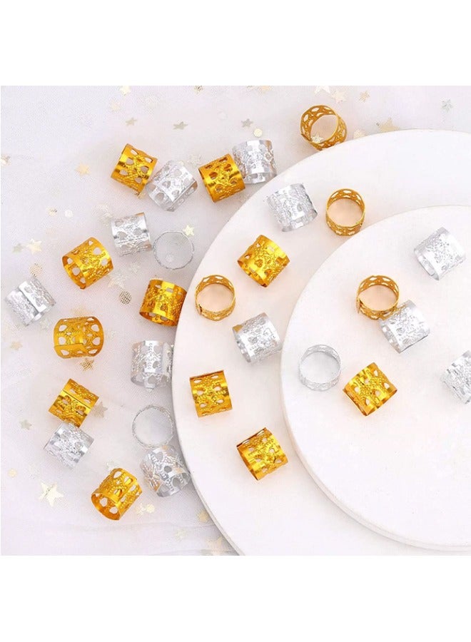 HY 200 Pcs Braid Hair Rings,Braid Metal Cuff Ornaments Love Style Braid Ring Clip Hair Braid Beads Plated Cuff Clip For Synthetic Crochet Braiding Hair Decoration Accessories(Gold, Silver） - Image 3